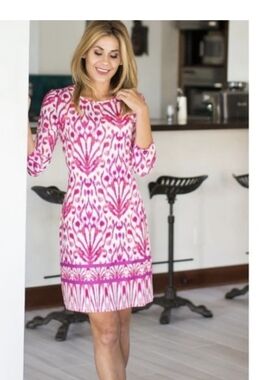 Jean-Pierre Klifa Daphne Pink & White Ikat Sheath Dress Sz.L NWT